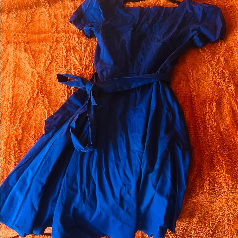 Amazon Blue Asymmetrical Off the Shoulder Sundress